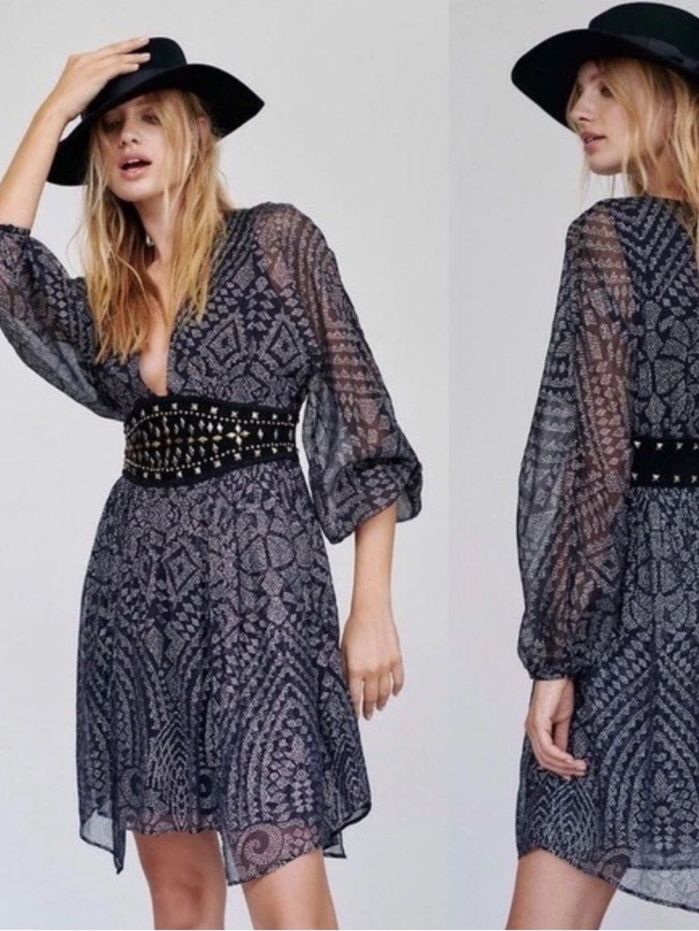 Free People‎ Moonbelt Mini Dress V Neck Size 8